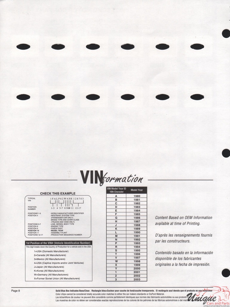 2003 Ford Paint Charts DuPont 8